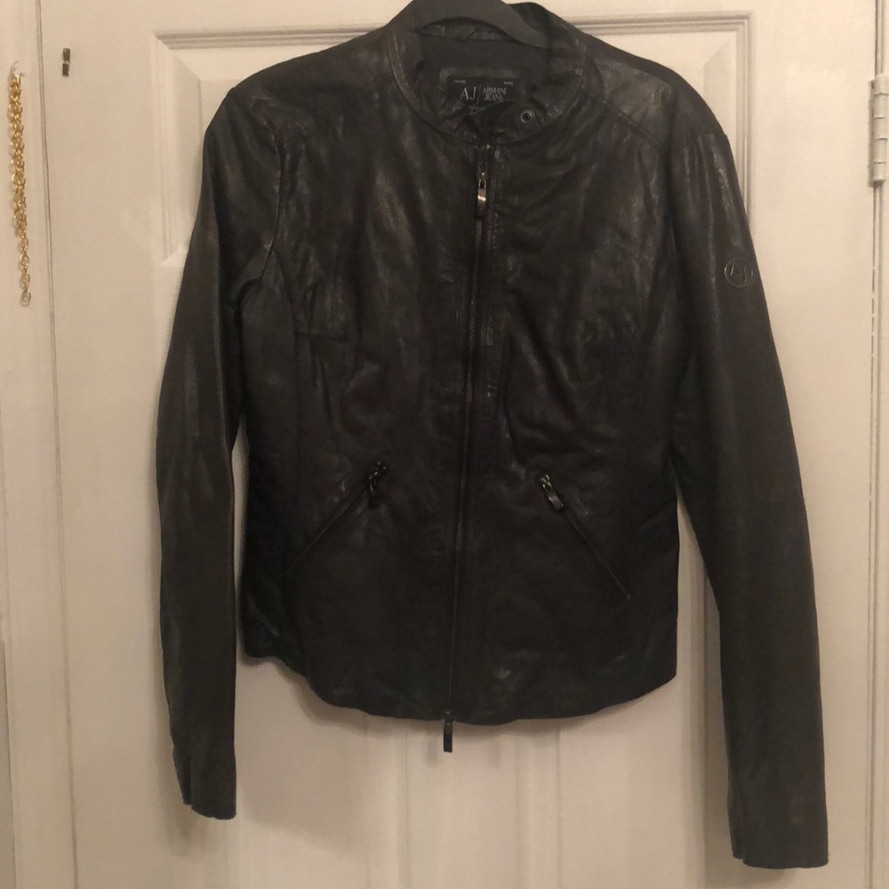 Armani Jeans 100% calf leather jacket navy